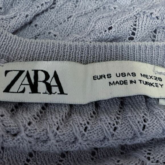 Zara Women's Purple Crochet Knit Long Sleeve Button Crop Cardigan Sweater Top S - Picture 5 of 6